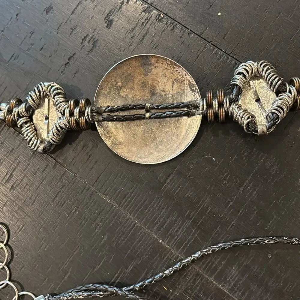 VINTAGE 80S METAL DISC WOVEN ROPE WAIST BELT Distressed Western Boho​